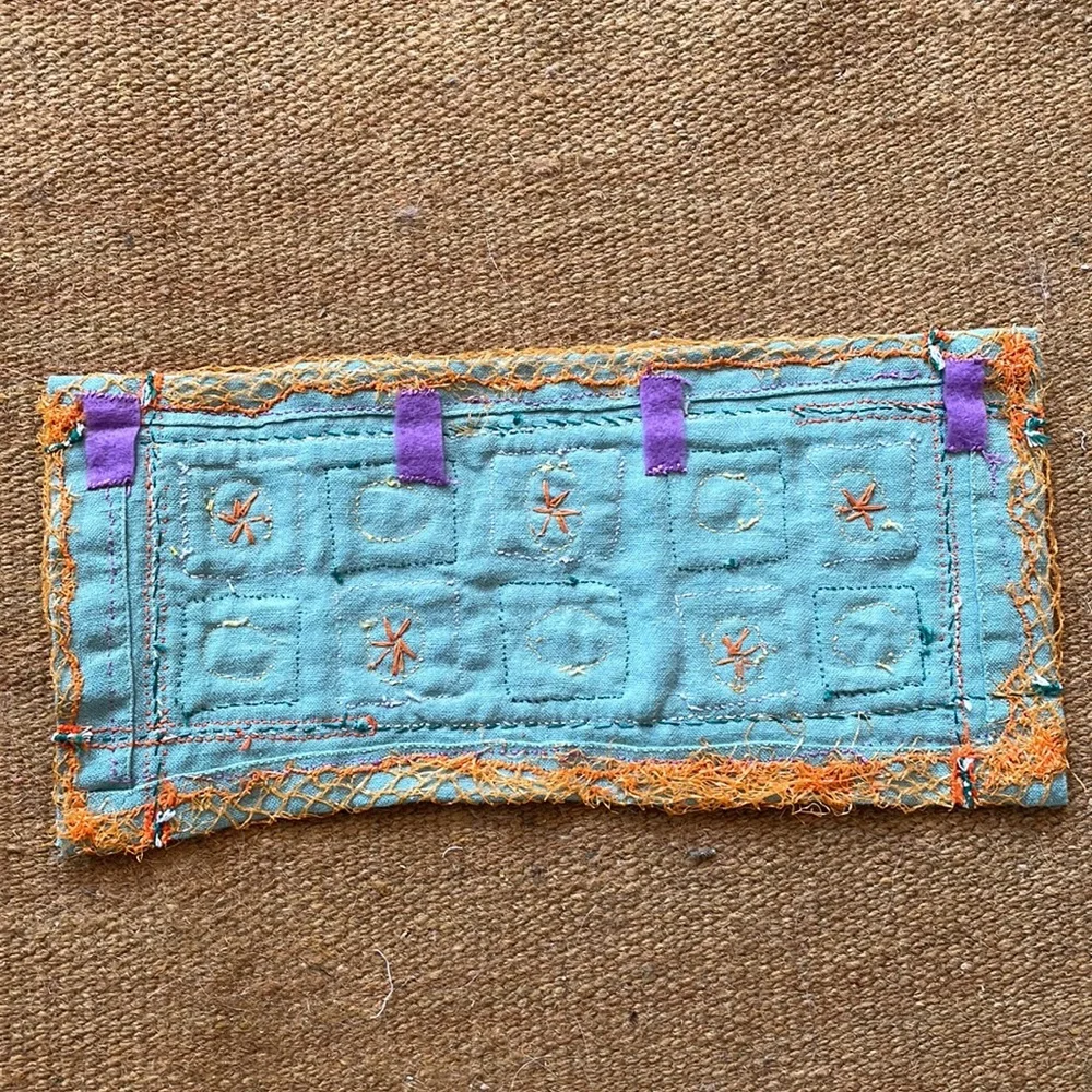 Hand-sewn textile wall hanging tapestry OOAK